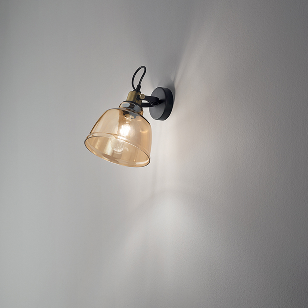 foto del prodotto applique contemporanea vintage metallo nero vetro ambra 1 luce e27