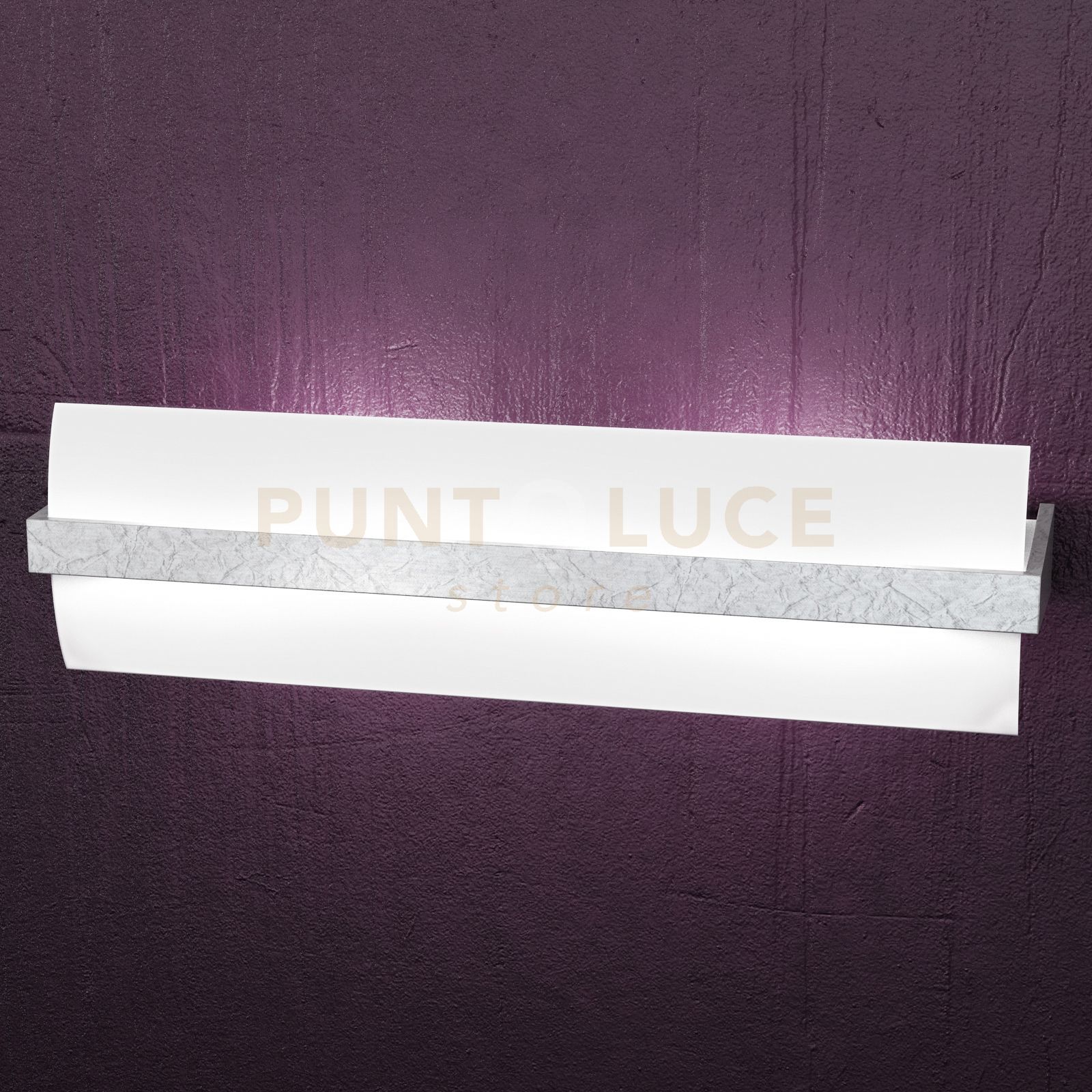 foto del prodotto applique contemporanea wood metallo foglia argento vetro bianco 2 luci e27 l50cm