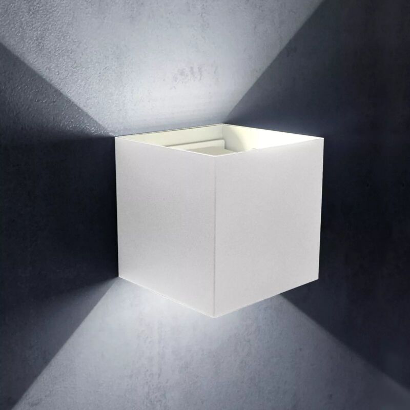 foto del prodotto applique cubo led 12w faro faretto doppia luce ip65 per parete e muro 6500k maka