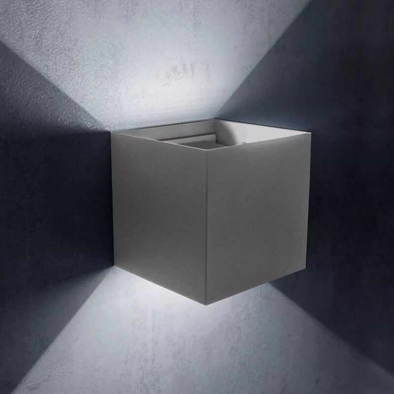 foto del prodotto applique cubo led 12w faro faretto doppia luce ip65 per parete e muro 6500k maka