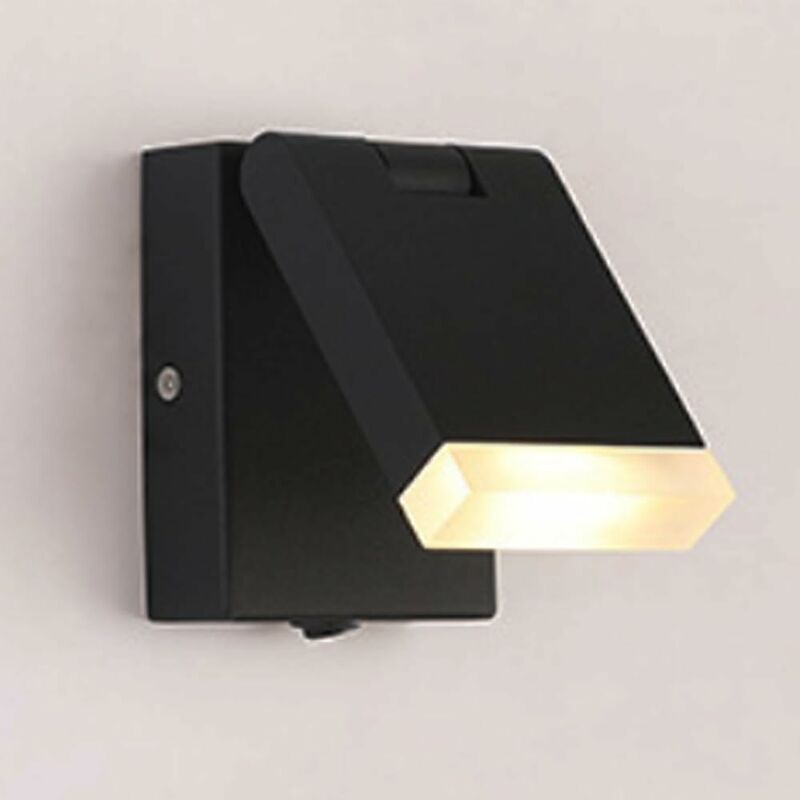 foto del prodotto applique da comodino, applique in metallo nero con funzione di regolazione su e gi , applique ultrasottile in alluminio con paralume in acrilico,