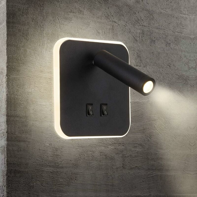 foto del prodotto applique da comodino orientabile lampada da parete camera da letto faretto da camera da letto luce per la lettura 3000k 3w 10w quadrato nero 