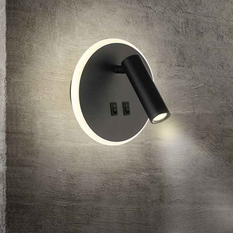foto del prodotto applique da comodino orientabile lampada da parete camera da letto faretto da camera da letto luce per la lettura 3000k 3w 9w rotondo nero 