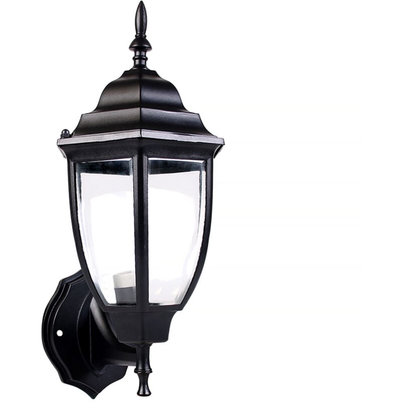 foto del prodotto applique da esterno a lanterna lampada da parete nera ip45 con attacco e27 illuminazione retro