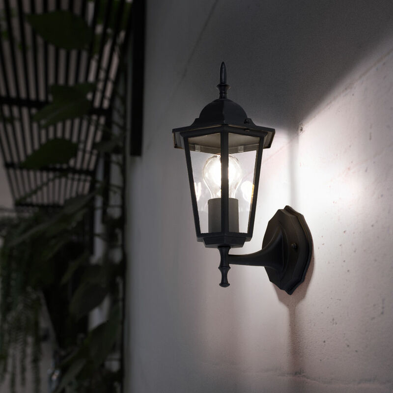 foto del prodotto applique da esterno lanterna antica luce porta d ingresso lampada da giardino a led nero, alluminio vetro trasparente, 11w 1055lm bianco caldo, lxa