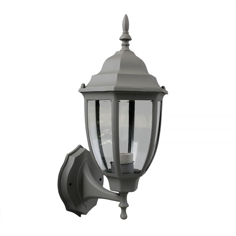 foto del prodotto applique da esterno lanterna da parete grigia ip45 con attacco e27 per illuminazione esterna di case giardini e ingressi