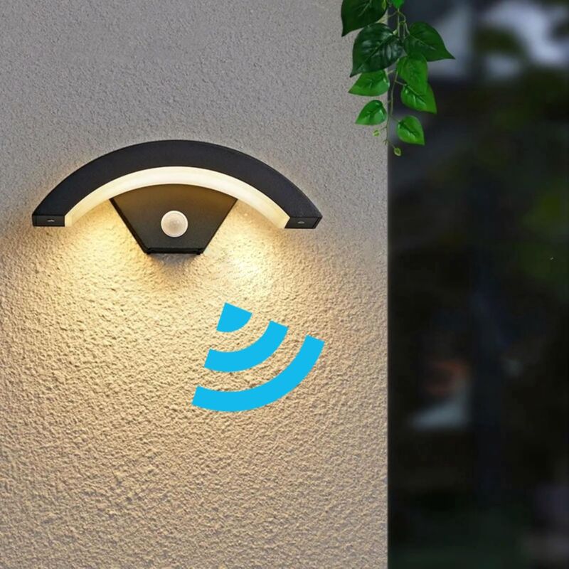 foto del prodotto applique da esterno led moderna con sensore di movimento 24w 550lm, gris antracite illuminazione esterna a u ip65 3000k luce calda per veranda