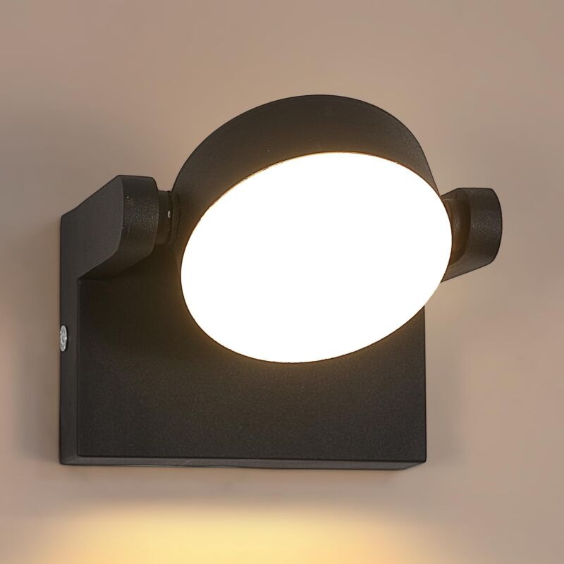 foto del prodotto applique da esterno rotativo impermeabile ip65 lampada da parete a led bianco caldo 3000k per ingresso cortile giardino terrazza balcone garage nero