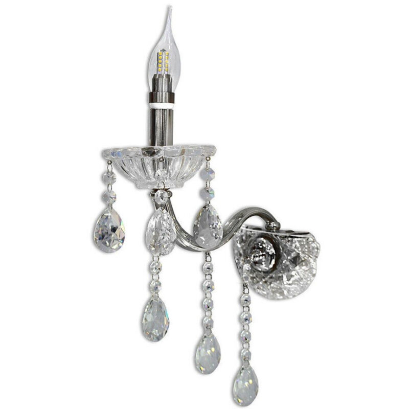 foto del prodotto applique da muro candelabro gocce pendenti cristallo acrilico attacco e14 e34 argento trade shop traesio