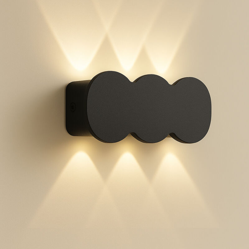 foto del prodotto applique da muro con 6 led lampada a parete nera con luce bianco caldo 15x8x3cm