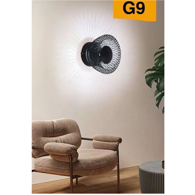 foto del prodotto applique da muro stile industriale lampada decorativa in metallo attacco g9 aq48 - nero - trade shop traesio