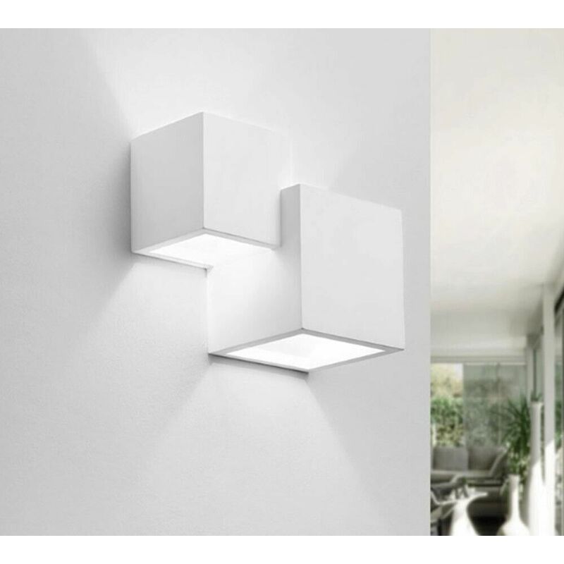 foto del prodotto applique da parete 2 x cubo in gesso verniciabile lampada doppia luce g9
