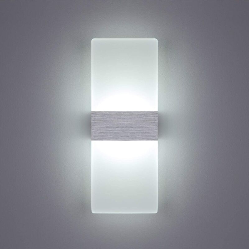 foto del prodotto applique da parete a led da 6 w per interni, 6000 k, bianco freddo, in acrilico, design moderno dimensioni 29 x 11 cm. viene utilizzato per decorare