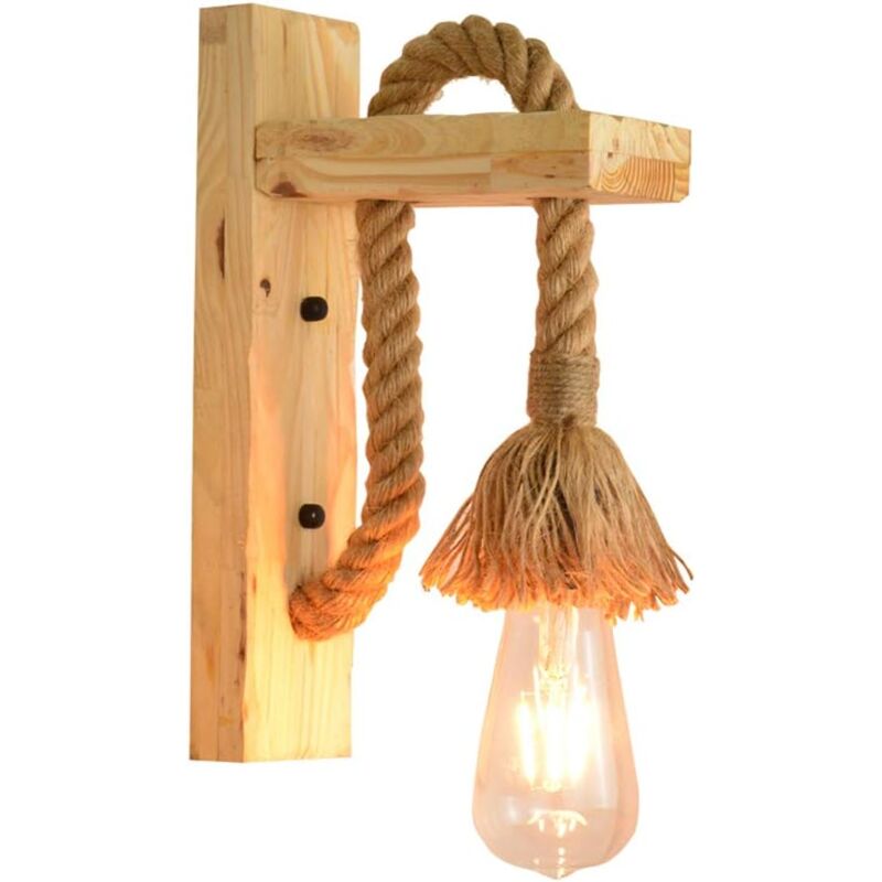 foto del prodotto applique da parete a led industriale lampada da parete decorativa in legno lampada da parete in corda di canapa apparecchio di illuminazione per bar,