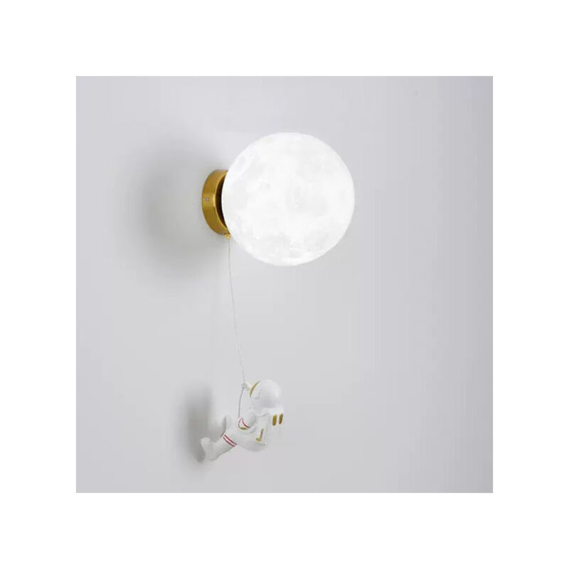 foto del prodotto applique da parete a led per interni, applique da parete per cameretta dei bambini con figura di astronauta, paralume a forma di luna, illuminazione