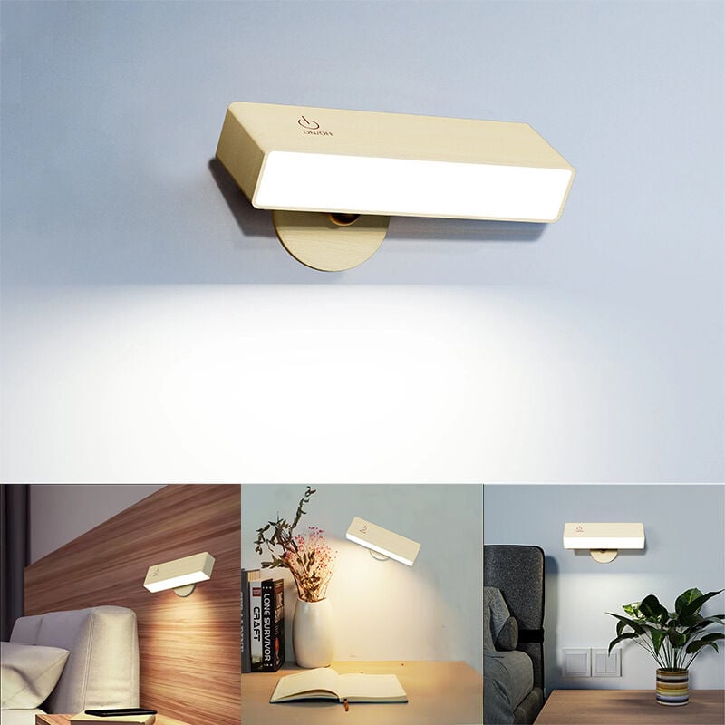 foto del prodotto applique da parete a led per interni, controllo touch dimmerabile wireless, luminosit regolabile, rotazione a 360 per applique da parete a batteria