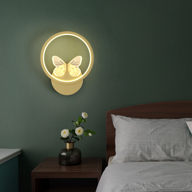 foto del prodotto applique da parete a led per interni moderna oro 1 fiamma acrilico farfalla faretto da parete 3000k luce bianca calda per sala da pranzo soppalco