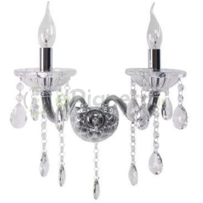 foto del prodotto applique da parete classico 2 braccia attacco piccolo e14 oro argento vetro con cristalli lampada vintage argento