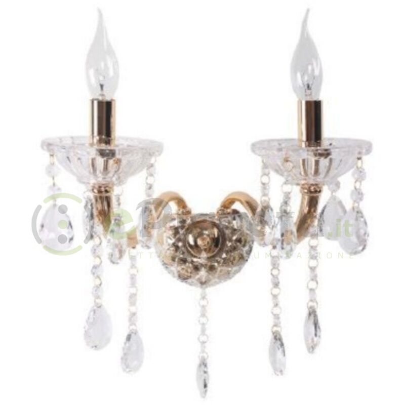 foto del prodotto applique da parete classico 2 braccia attacco piccolo e14 oro argento vetro con cristalli lampada vintage oro