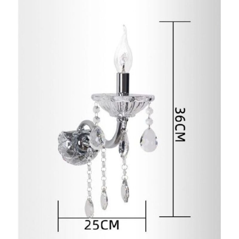 foto del prodotto applique da parete con cristalli in vetro singola luce led e14 lampada lume muro design classico argento oro argento
