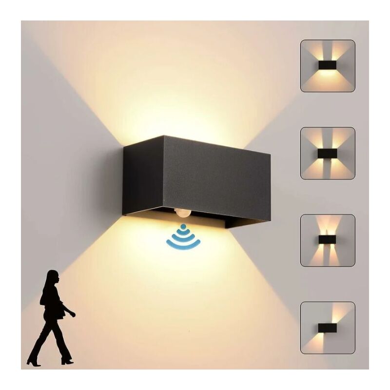 foto del prodotto applique da parete con sensore di movimento, applique da parete moderna a led da 24 w, ip65 impermeabile, bianco caldo 3000 k, angolo del fascio