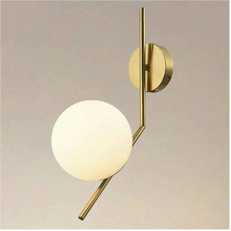 foto del prodotto applique da parete con sfera in vetro bianco attacco e27 metallo oro lampada 32804 - - trade shop traesio