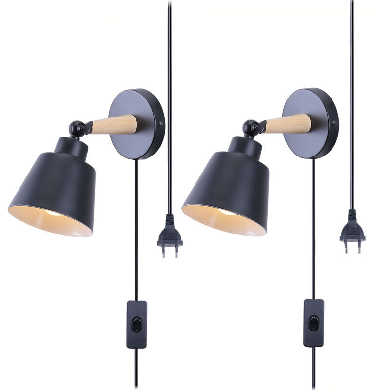 foto del prodotto applique da parete con spina ue, moderna lampada da parete con paralume regolabile e27 edison interno per soggiorno camera da letto sala da pranzo (2x nero)