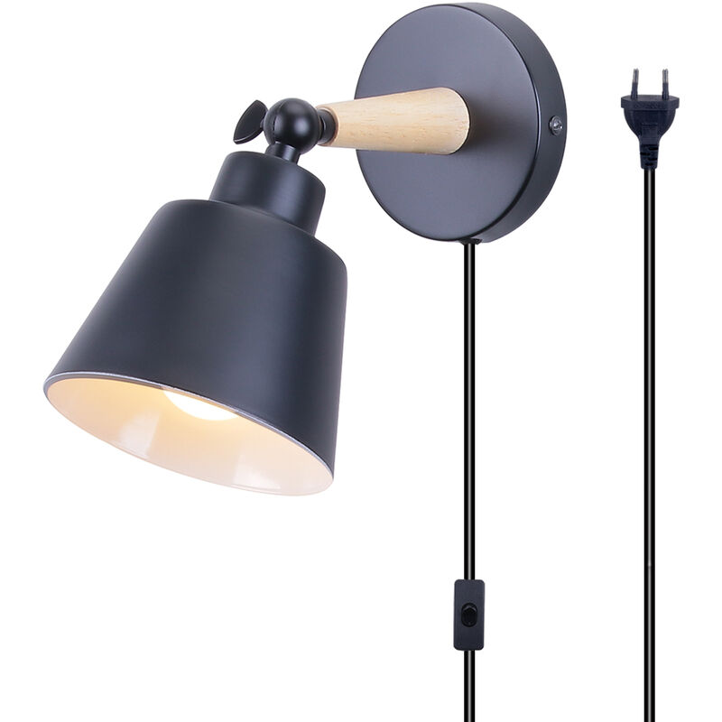foto del prodotto applique da parete con spina ue, moderna lampada da parete con paralume regolabile e27 edison interno per soggiorno camera da letto sala da pranzo