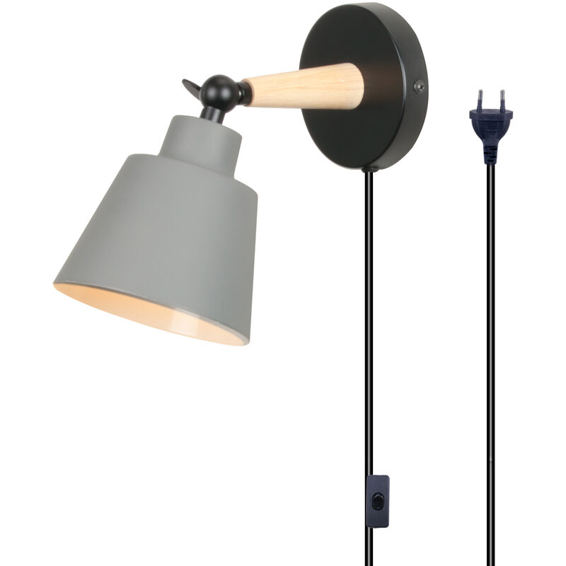 foto del prodotto applique da parete con spina ue, moderna lampada da parete con paralume regolabile e27 edison interno per soggiorno camera da letto sala da pranzo