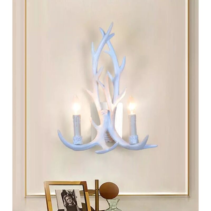 foto del prodotto applique da parete corna cervo in resina design country lampada muro rustico e14 bianco