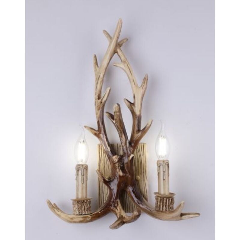 foto del prodotto applique da parete corna cervo in resina design country lampada muro rustico e14 legno