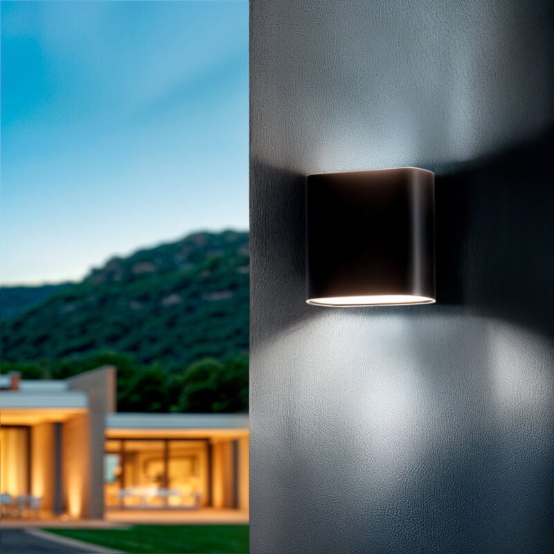 foto del prodotto applique da parete esterni led 6w alluminio quadrato illuminazione doppia luce luming nero bianco naturale 4000k