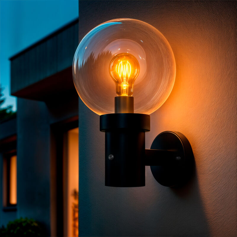 foto del prodotto applique da parete esterno acciaio inossidabile con sensore crepuscolare optic nero