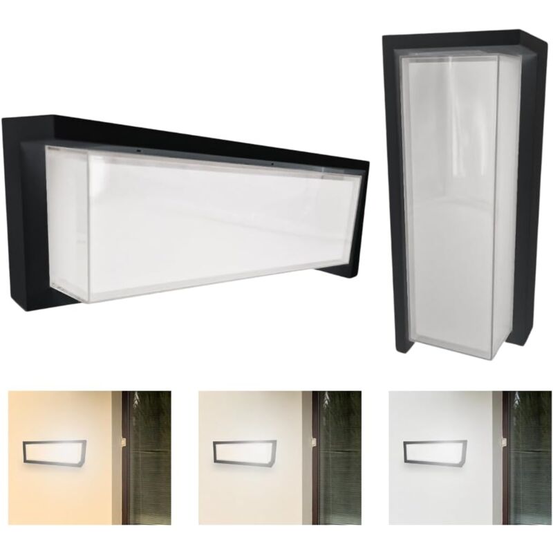 foto del prodotto applique da parete esterno led 15w 1500 lumen impermeabile ip65 rettangolare nero maka