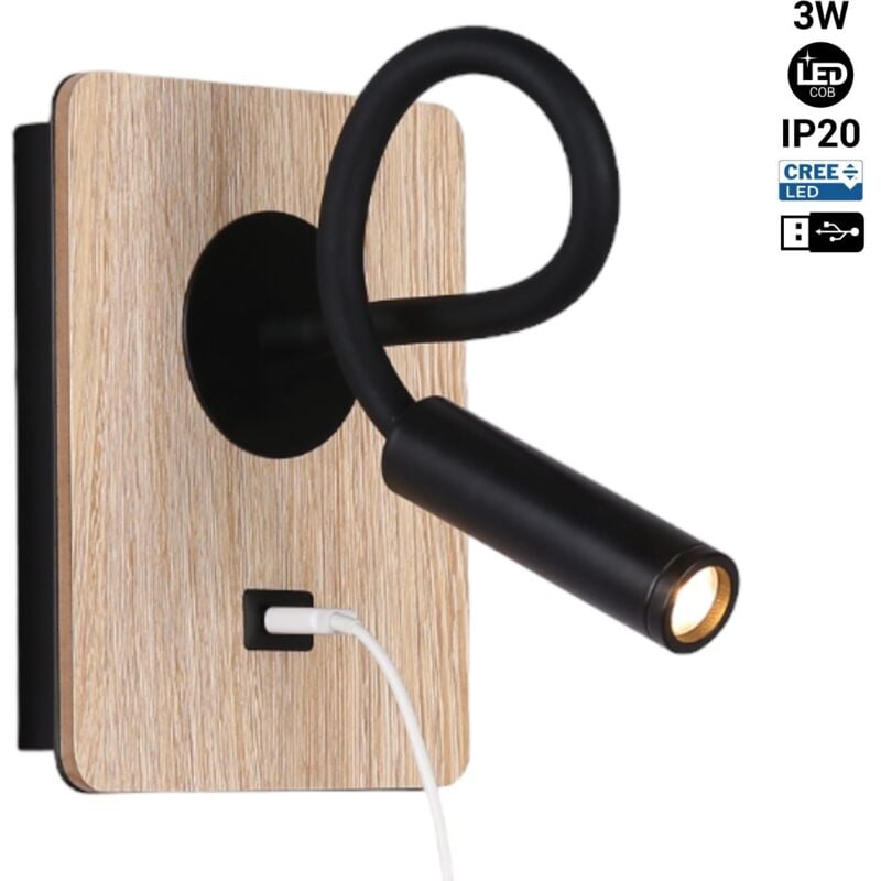 foto del prodotto applique da parete flessibile con porta usb london usb chip