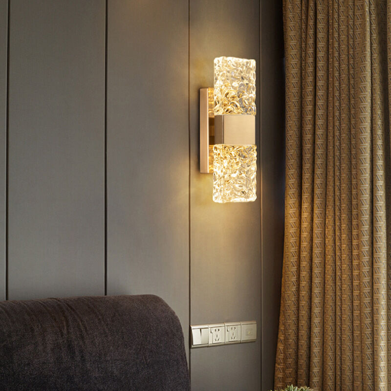 foto del prodotto applique da parete in cristallo nordico moderna lampada da parete a led dorata per soggiorno, camera da letto, cucina, corridoio, illuminazione