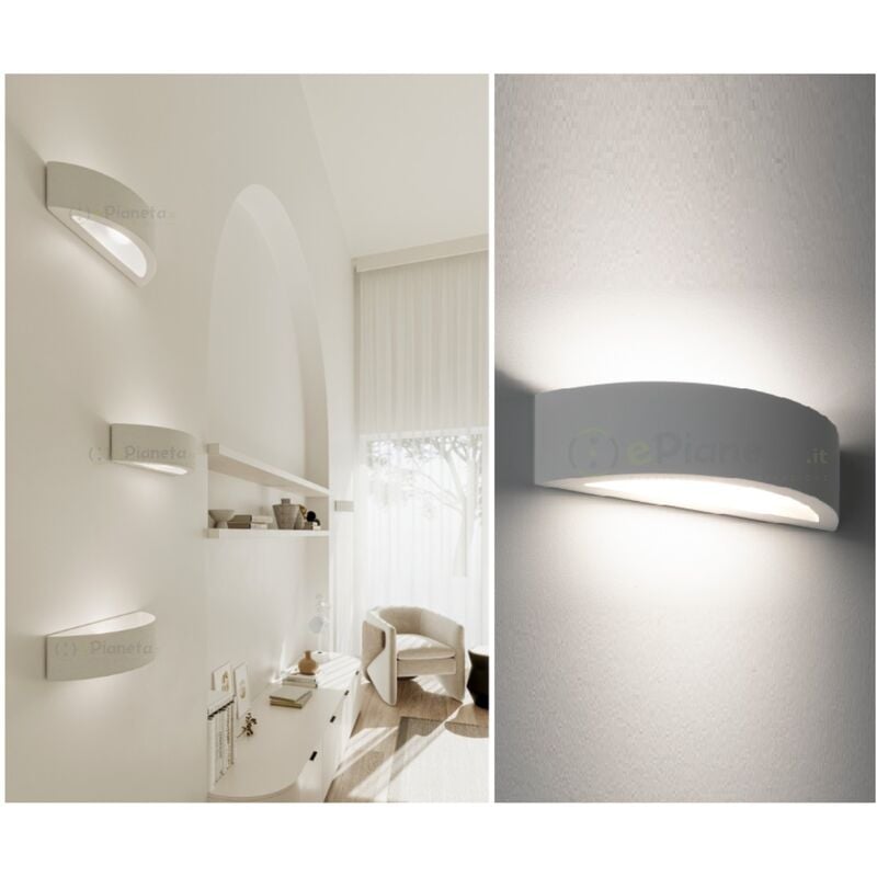 foto del prodotto applique da parete in gesso attacco r7s lampada mezzaluna semicircolare doppia luce design moderno bianco verniciabile
