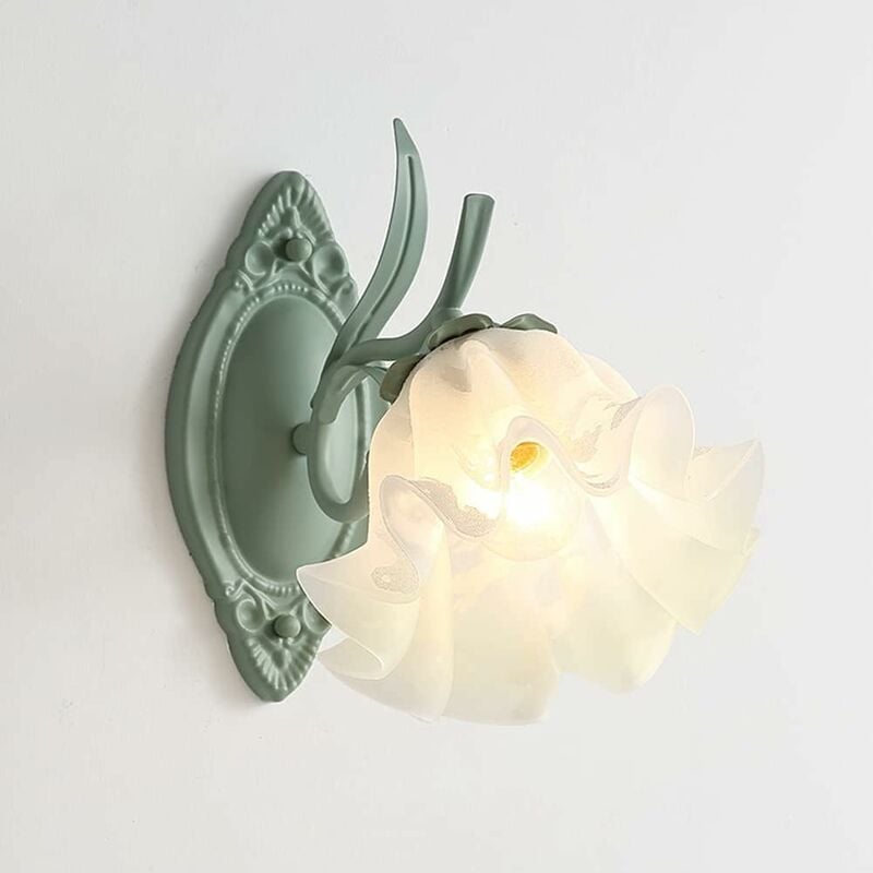 foto del prodotto applique da parete in stile country francese per interni 2 luci lampada da parete moderna nordica in vetro verde con fiori per camera da letto per
