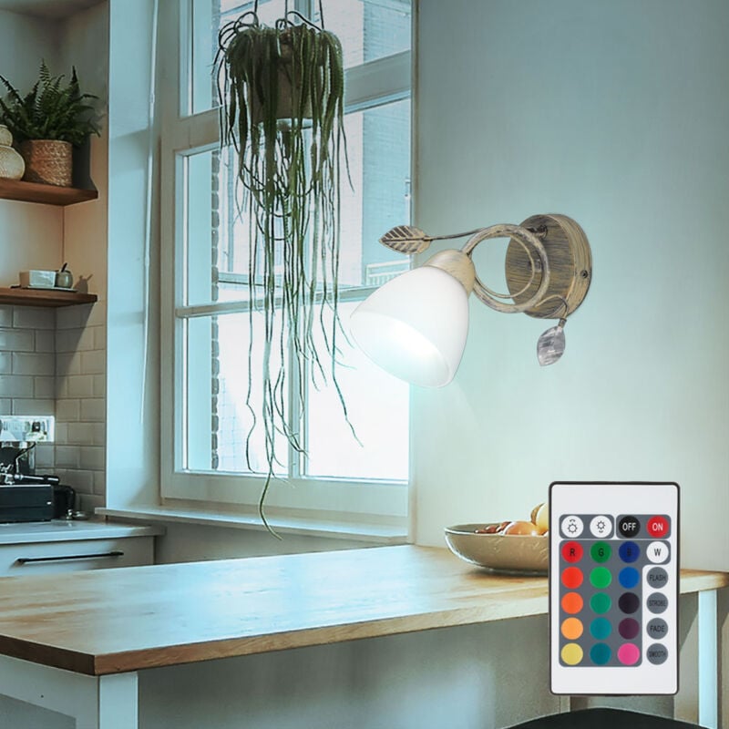 foto del prodotto applique da parete in stile country grigio foglie antiche telecomando in un set che include lampadine led rgb