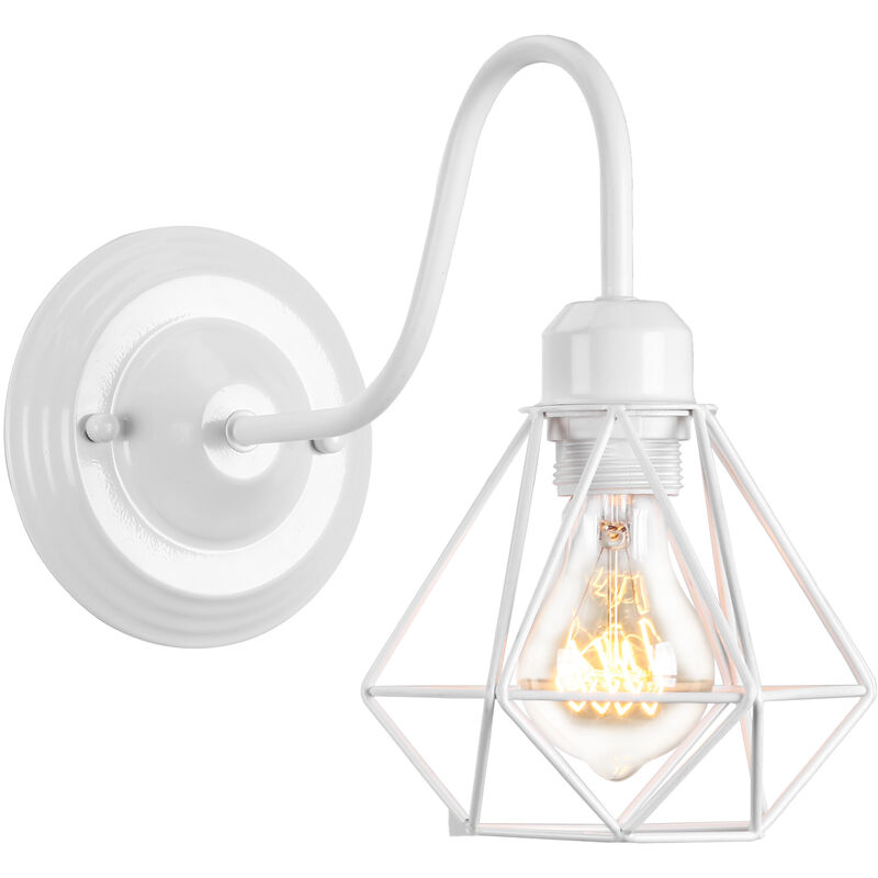 foto del prodotto applique da parete interno, illuminazione con 16cm gabbia di diamanti, in industriale stile, per soggiorno cucina camera da letto loft 1x bianco 