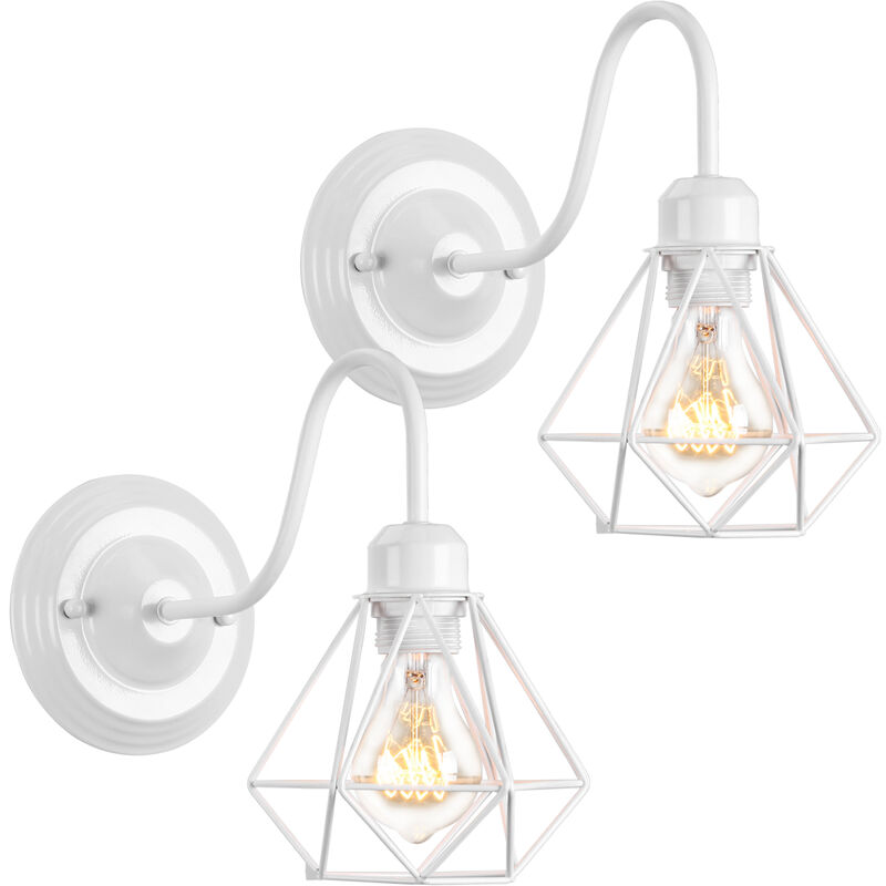foto del prodotto applique da parete interno, illuminazione con 16cm gabbia di diamanti, in industriale stile, per soggiorno cucina camera da letto loft 2x bianco 