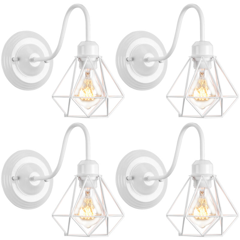 foto del prodotto applique da parete interno, illuminazione con 16cm gabbia di diamanti, in industriale stile, per soggiorno cucina camera da letto loft 4x bianco 