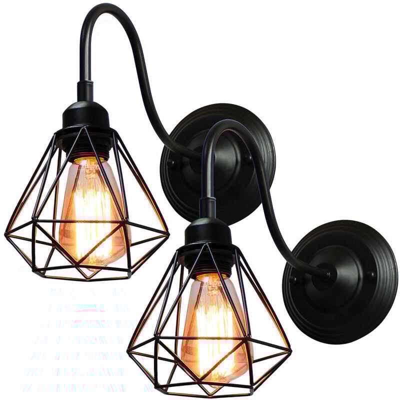 foto del prodotto applique da parete interno, illuminazione con 16cm gabbia di diamanti, in industriale stile, per soggiorno cucina camera da letto loft nero 2 pezzi