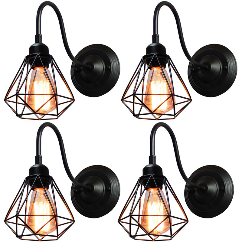foto del prodotto applique da parete interno, illuminazione con 16cm gabbia di diamanti, in industriale stile, per soggiorno cucina camera da letto loft nero 4 pezzi