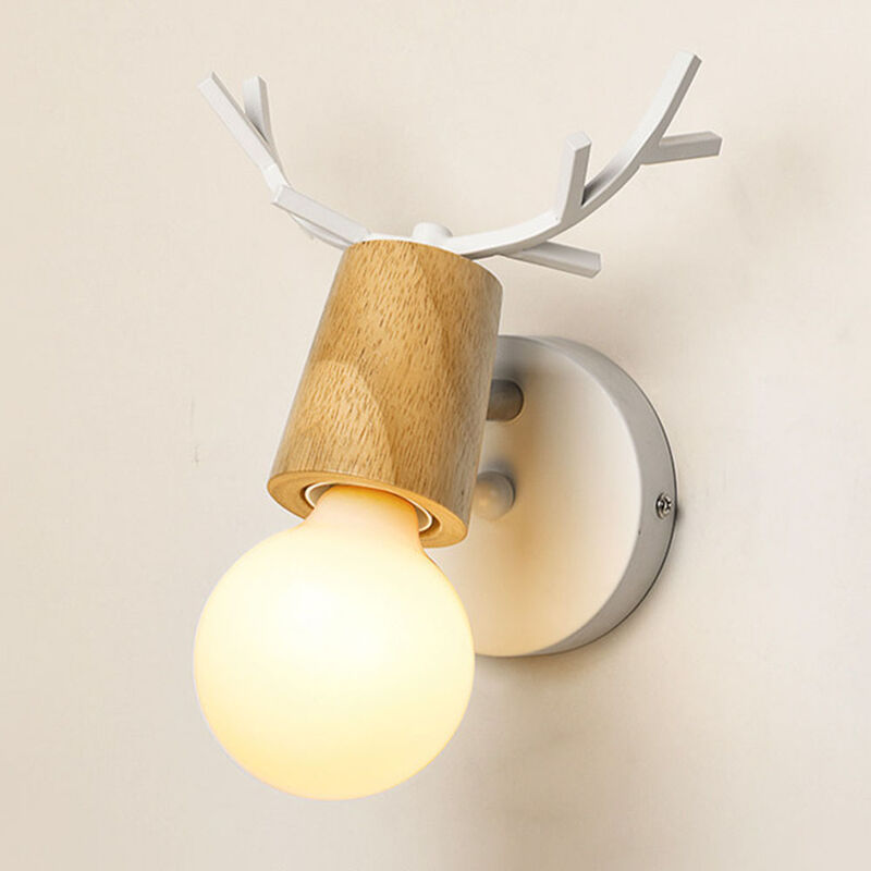 foto del prodotto applique da parete interno, moderna lampada da parete in legno e metallo, creativo applique candelabro cervo per bambini camera da letto cucina