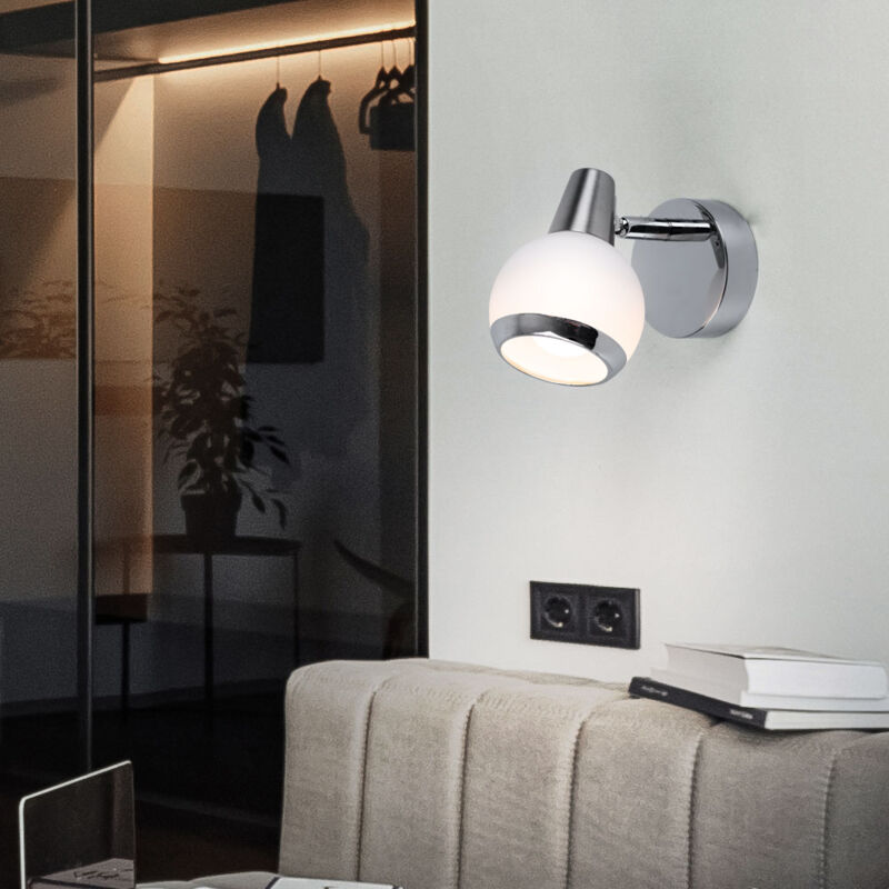 foto del prodotto applique da parete lampada da camera da letto led vetro cromato faretto da parete, opale, 1x led 3w 300lm 3000k, lxa 8x11,5 cm