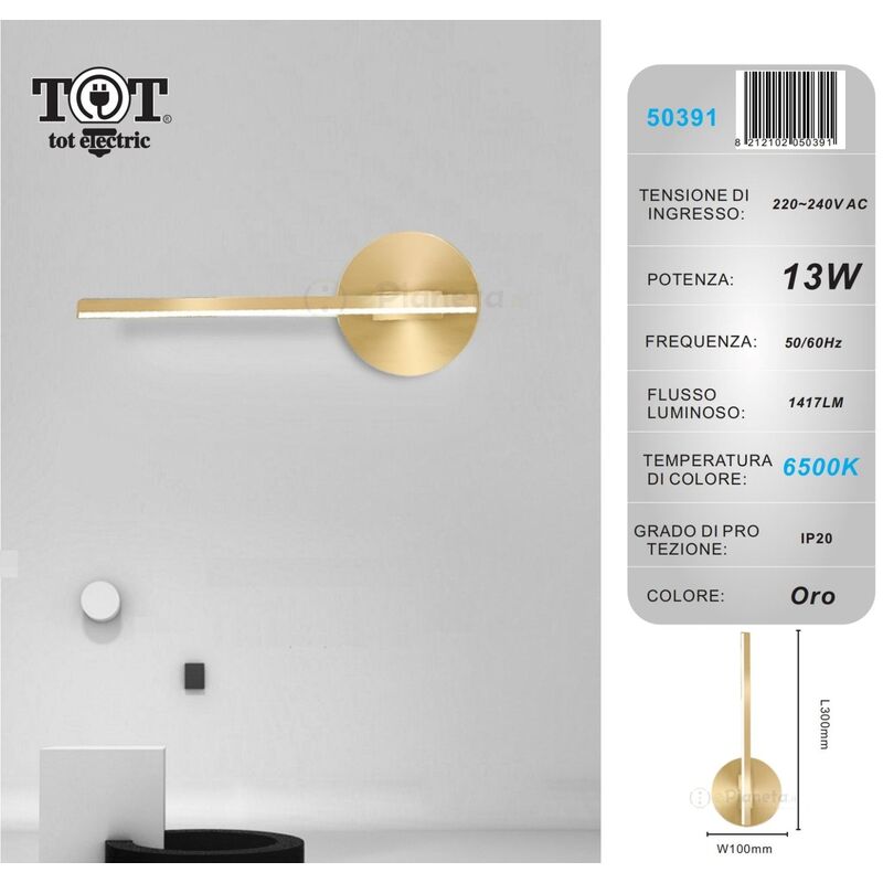 foto del prodotto applique da parete led 13w lineare verticale orientabile bianco oro moderno lampada luce fredda naturale oro luce fredda