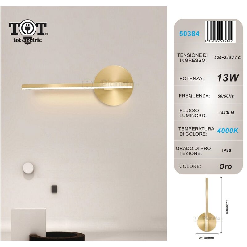 foto del prodotto applique da parete led 13w lineare verticale orientabile bianco oro moderno lampada luce fredda naturale oro luce naturale
