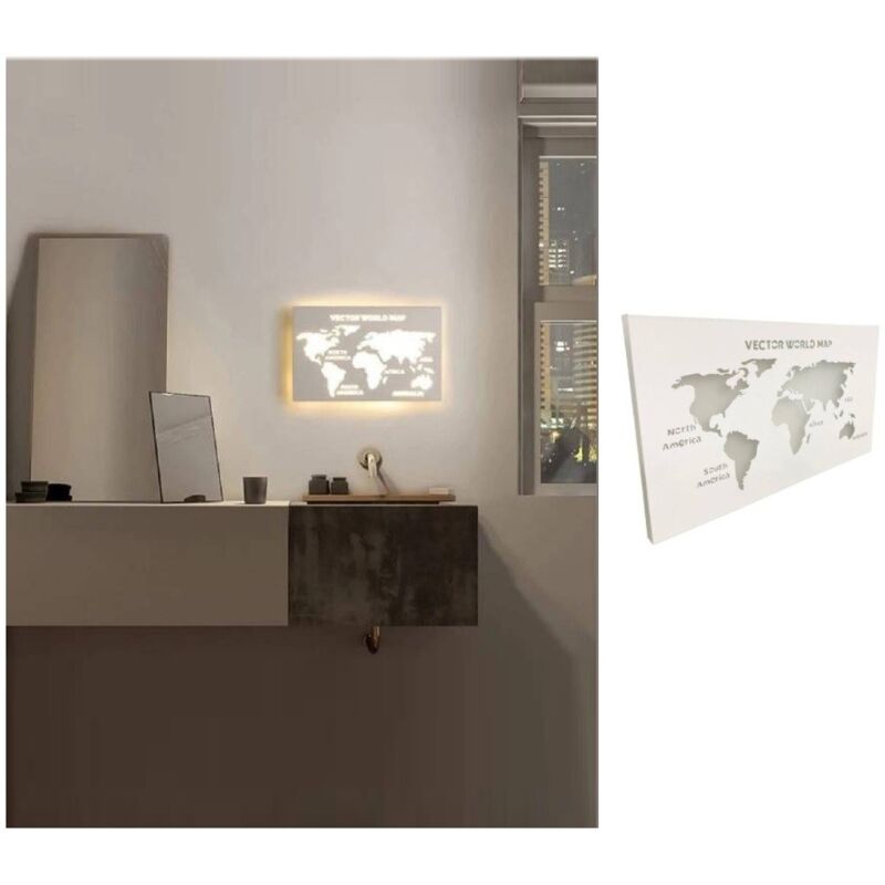 foto del prodotto applique da parete led 13w mappa mondo geografica rettangolare bianco design moderno luce bianca naturale calda