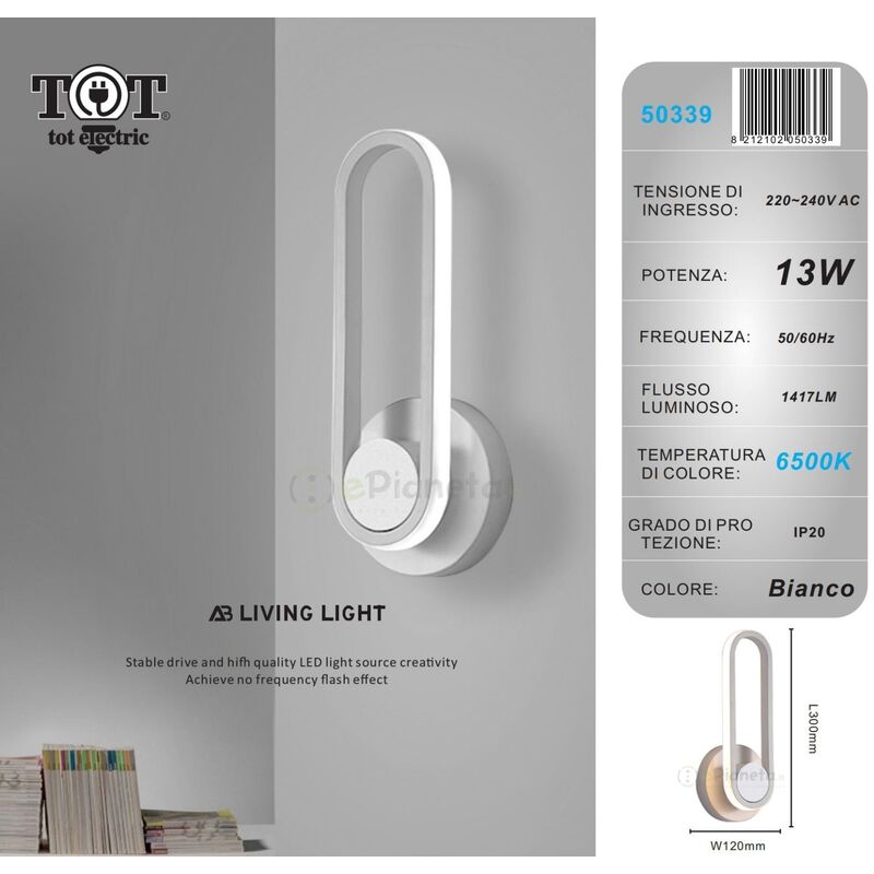 foto del prodotto applique da parete led 13w ovale verticale orientabile bianco oro moderno lampada luce fredda naturale bianco luce fredda